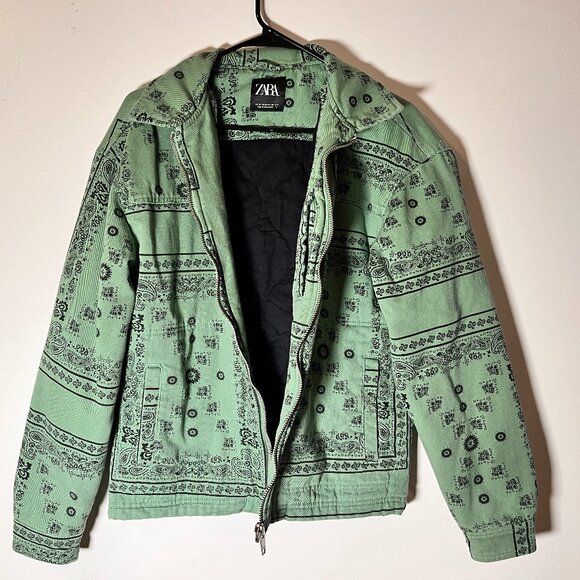 Zara Teal Paisley Pattern Jacket Zip Up - Picture 1 of 2